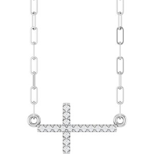14K White .06 CTW Natural Diamond Sideways Cross 18" Necklace