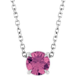 14K White 5 mm Natural Pink Tourmaline 16-18" Necklace