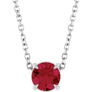 Sterling Silver 5 mm Lab-Grown Ruby 16-18" Necklace