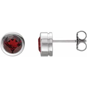 14K White Natural Mozambique Garnet Bezel-Set Earrings