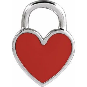 14K White Red Enamel Heart Pendant