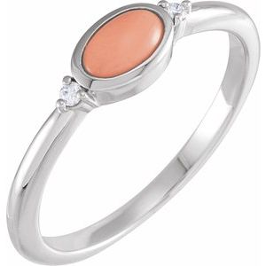 Sterling Silver Natural Pink Coral & .03 CTW Natural Diamond Ring