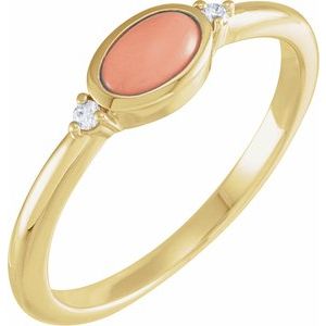 14K Yellow Natural Pink Coral & .03 CTW Natural Diamond Ring