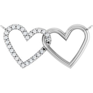 Platinum 1/8 CTW Natural Diamond Petite Double Interlocking Heart Necklace Center