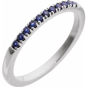 14K White Natural Blue Sapphire Stackable Ring