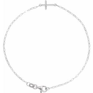 Sterling Silver Sideways Cross 7" Bracelet