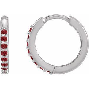 Sterling Silver Lab-Grown Ruby Hinged 12.5 mm Hoop Earrings