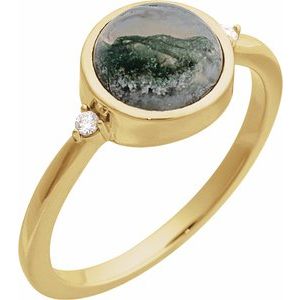 14K Yellow Natural Moss Agate & .03 CTW Natural Diamond Ring