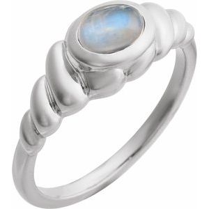 Platinum Natural Rainbow Moonstone Ring