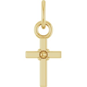 14K Yellow 1 mm Round Accented Cross Pendant