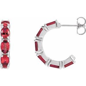 Sterling Silver Lab-Grown Ruby 18.2 mm Hoop Earrings
