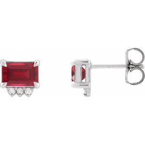 Platinum Lab-Grown Ruby & .05 CTW Natural Diamond Stud Earrings