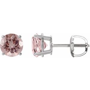 14K White 6 mm Natural Pink Morganite Earrings