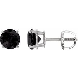Platinum 7 mm Natural Black Onyx Earrings
