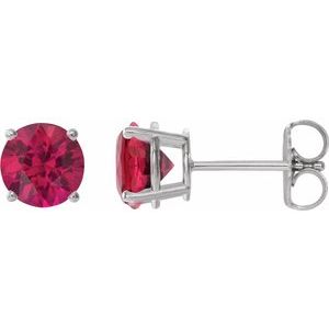 Platinum 6 mm Lab-Grown Ruby Earrings