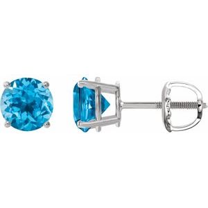 14K White 7 mm Natural Swiss Blue Topaz Earrings
