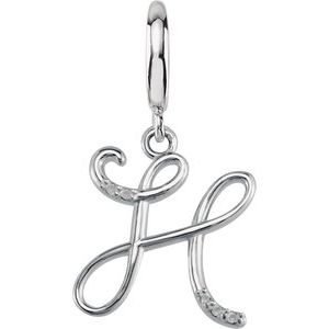 Sterling Silver Script Initial H .03 CTW Natural Diamond Charm/Pendant
