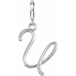 Sterling Silver Script Initial U .03 CTW Natural Diamond Charm/Pendant
