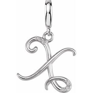 Sterling Silver Script Initial X .03 CTW Natural Diamond Charm/Pendant