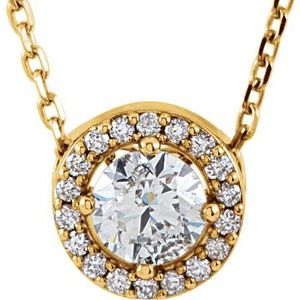 14K Yellow 1/2 CTW Natural Diamond Halo-Style 16" Necklace