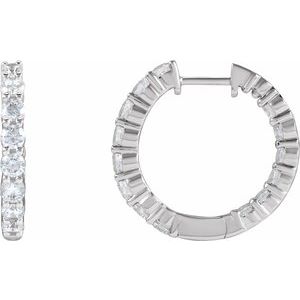 14K White 2 CTW Lab-Grown Diamond Inside-Outside Hinged 20 mm Hoop Earrings