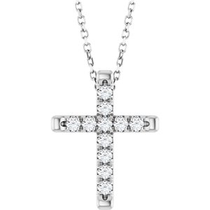 Sterling Silver 1/4 CTW Natural Diamond French-Set Cross 16-18" Necklace