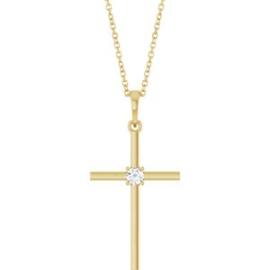 14K Yellow 1/10 CT Natural Diamond Cross 16-18" Necklace