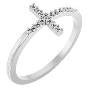 14K White Sideways Cross Ring