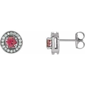 14K White Natural Pink Tourmaline & 1/5 CTW Natural Diamond Earrings