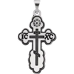 14K White 26x17 mm Orthodox Cross Pendant 