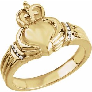 14K Yellow .04 CTW Natural Diamond Claddagh Band