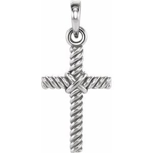 14K White 13.5x8.6 mm Rope Cross Pendant  