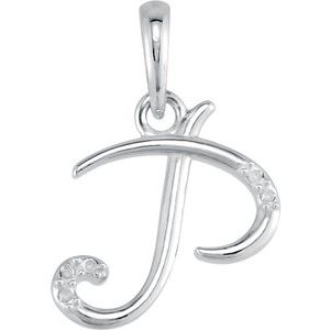 14K White .025 CTW Natural Diamond Initial P 18" Necklace