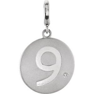 Sterling Silver .005 CT Natural Diamond Numeral 9 Charm/Pendant