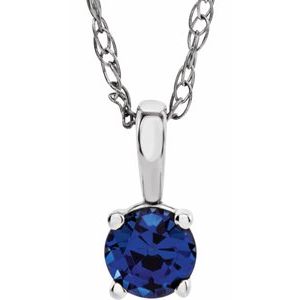 Sterling Silver 3 mm Imitation Blue Sapphire Youth Solitaire 14" Necklace