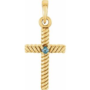 14K Yellow Natural Swiss Blue Sapphire Cross Pendant