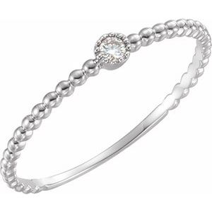 14K White .03 CTW Natural Diamond Beaded Bezel-Set Ring