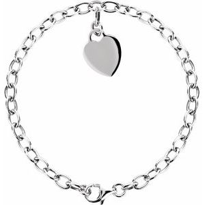 Sterling Silver Heart Charm 7.5" Bracelet