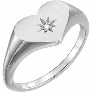 14K White .01 CT Natural Diamond 11.9 mm Heart Starburst Ring