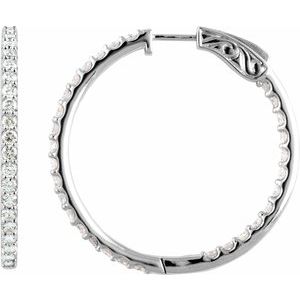 14K White 5 CTW Lab-Grown Diamond Inside-Outside 41.5 mm Hinged Hoop Earrings