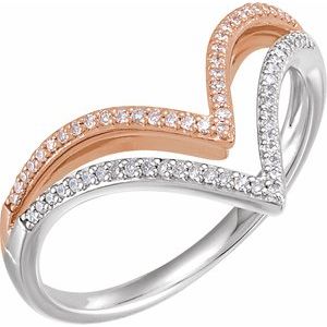 14K White/Rose 1/6 CTW Natural Diamond V Ring 