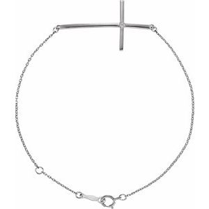Sterling Silver Imitation Diamond Sideways Cross 7-8" Bracelet