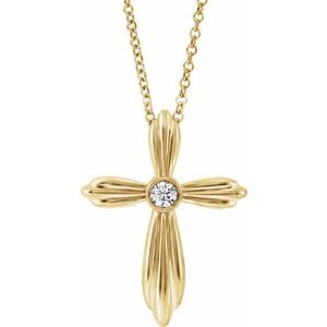 14K Yellow .06 CTW Natural Diamond Cross 16-18" Necklace         