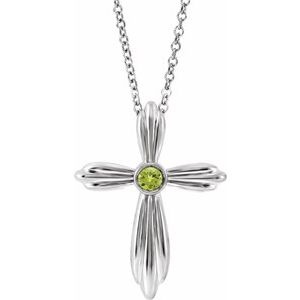 Platinum Natural Peridot Cross 16-18" Necklace