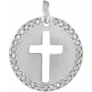 Sterling Silver .08 CTW Natural Diamond Pierced Cross Pendant 