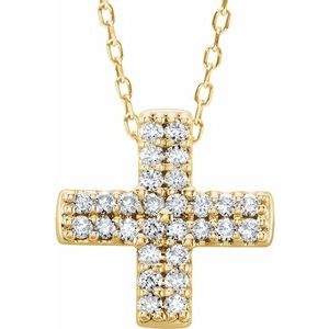 14K Yellow .07 CTW Natural Diamond Cross 16-18" Necklace