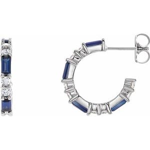 Platinum Lab-Grown Blue Sapphire & 1/2 CTW Natural Diamond 17.2 mm Hoop Earrings