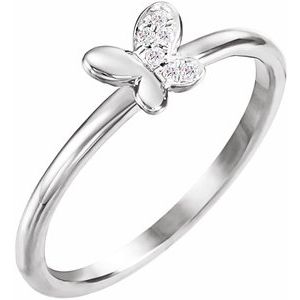 14K White .02 CTW Natural Diamond Butterfly Youth Ring