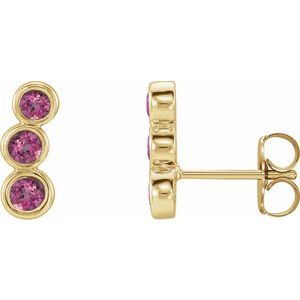 14K Yellow Natural Pink Tourmaline Ear Climbers