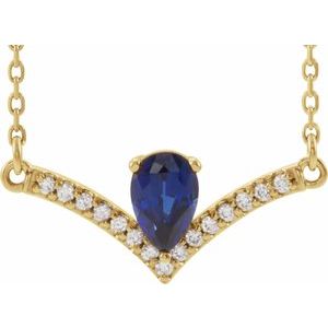 14K Yellow Lab-Grown Blue Sapphire & .06 CTW Natural Diamond 18" Necklace